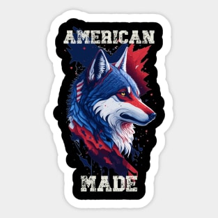 American 4th of July American Made Wolf Sticker